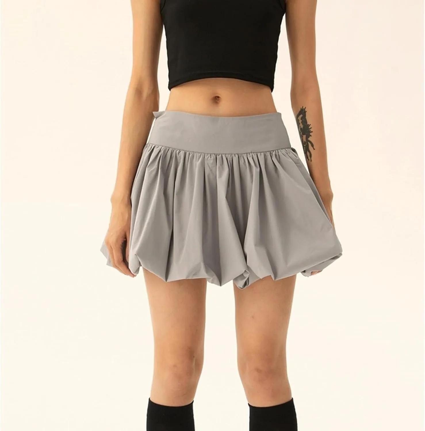 Women Bubble Mini Skirt Y2k Pleated Short Skirt High Waist Fluffy Flared Skirt Ruffled Hem Tutu Skirt