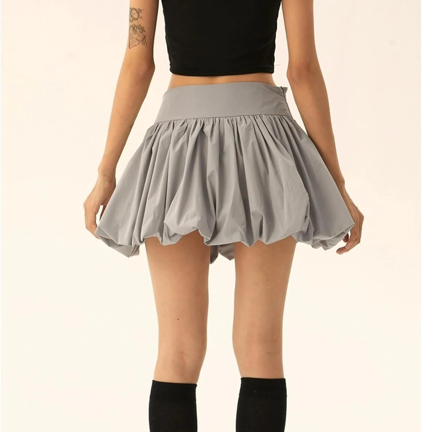 Women Bubble Mini Skirt Y2k Pleated Short Skirt High Waist Fluffy Flared Skirt Ruffled Hem Tutu Skirt