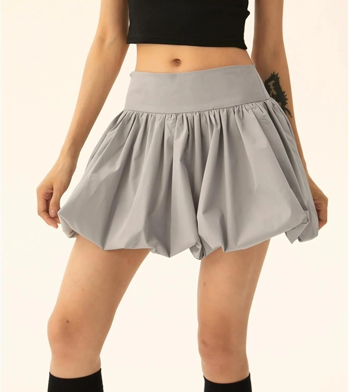 Women Bubble Mini Skirt Y2k Pleated Short Skirt High Waist Fluffy Flared Skirt Ruffled Hem Tutu Skirt