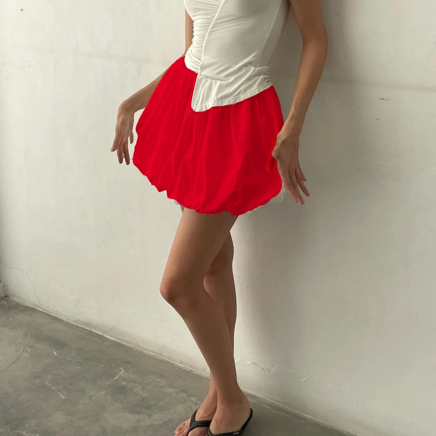 Women Bubble Skirt Y2k Ruffle Hem Mini Puffy Balloon Skirts Fairy Cute Streetwear