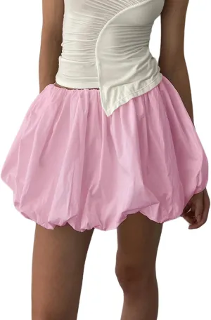 Women Bubble Skirt Y2k Ruffle Hem Mini Puffy Balloon Skirts Fairy Cute Streetwear