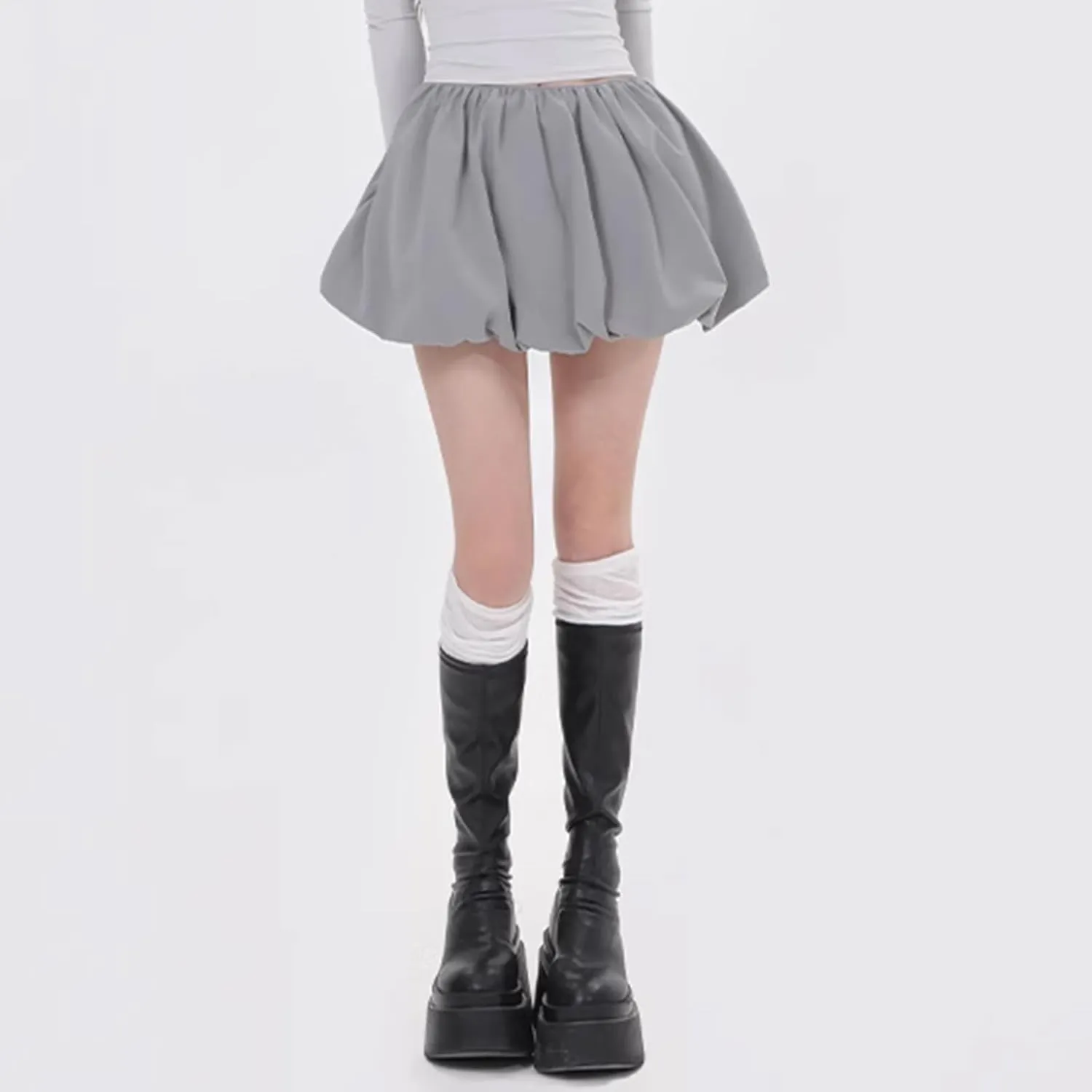 Women Bubble Skirt Y2k Ruffle Hem Mini Puffy Balloon Skirts Fairy Cute Streetwear