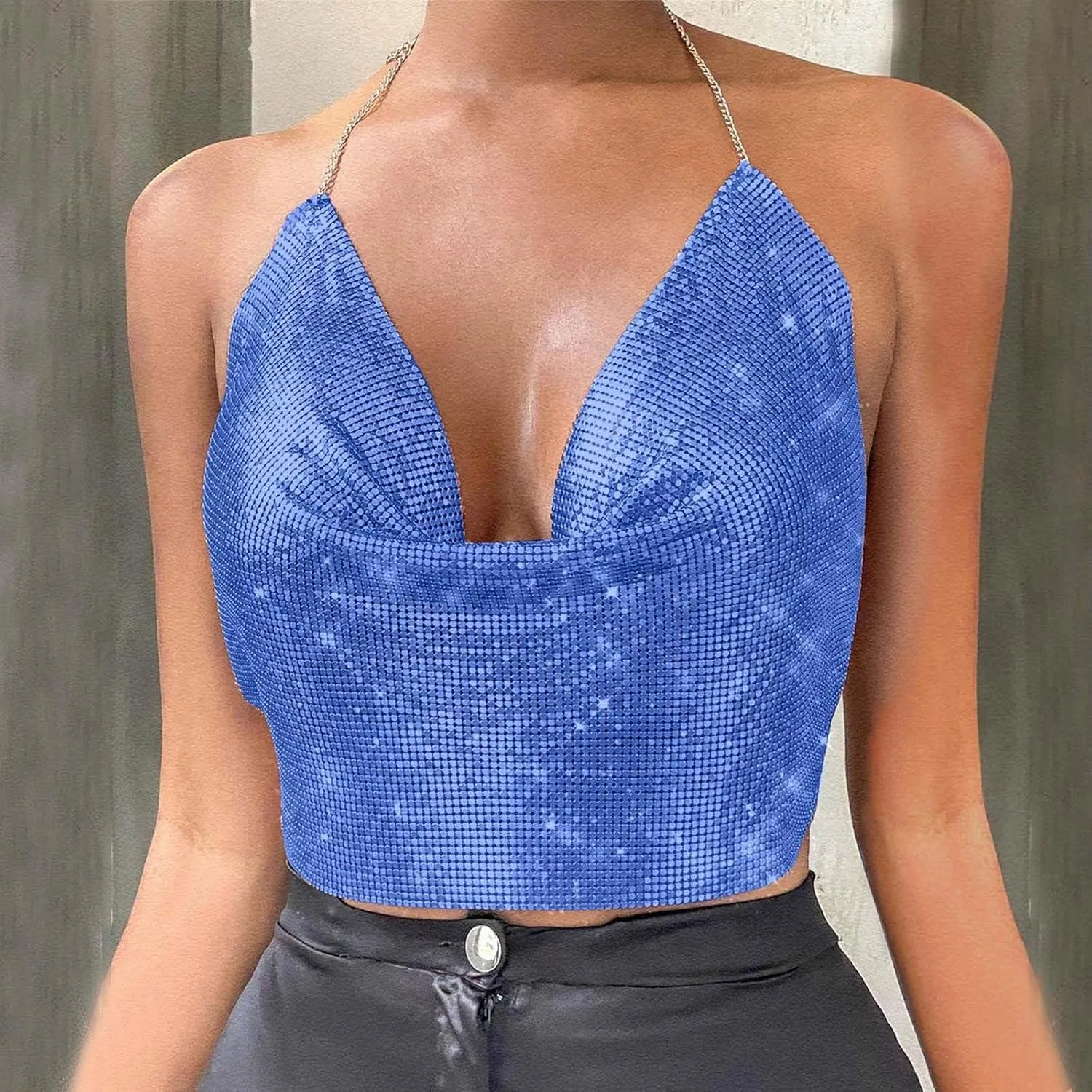 Women Chain Sexy Clothes Beading Tassel Sleeveless Backless Crop Top Club Vintage Tank Tops Wardrobe Women