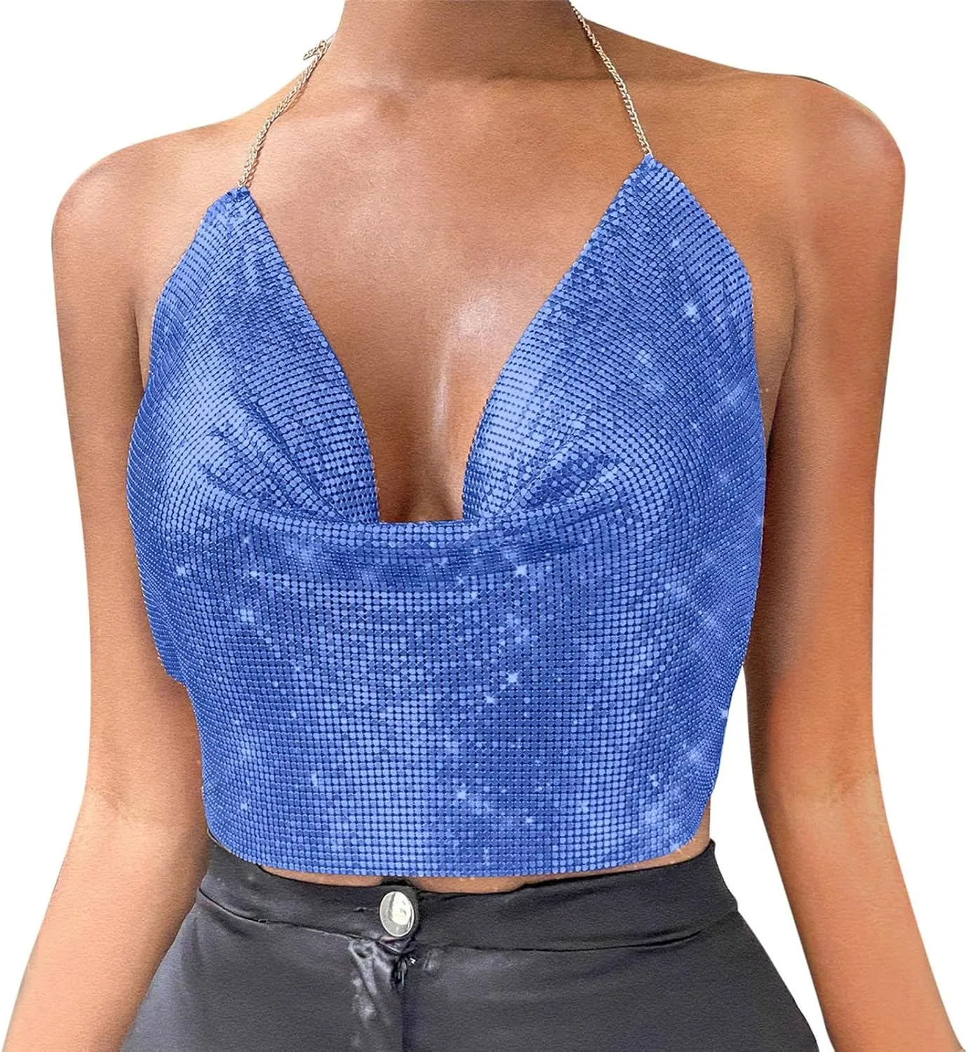 Women Chain Sexy Clothes Beading Tassel Sleeveless Backless Crop Top Club Vintage Tank Tops Wardrobe Women