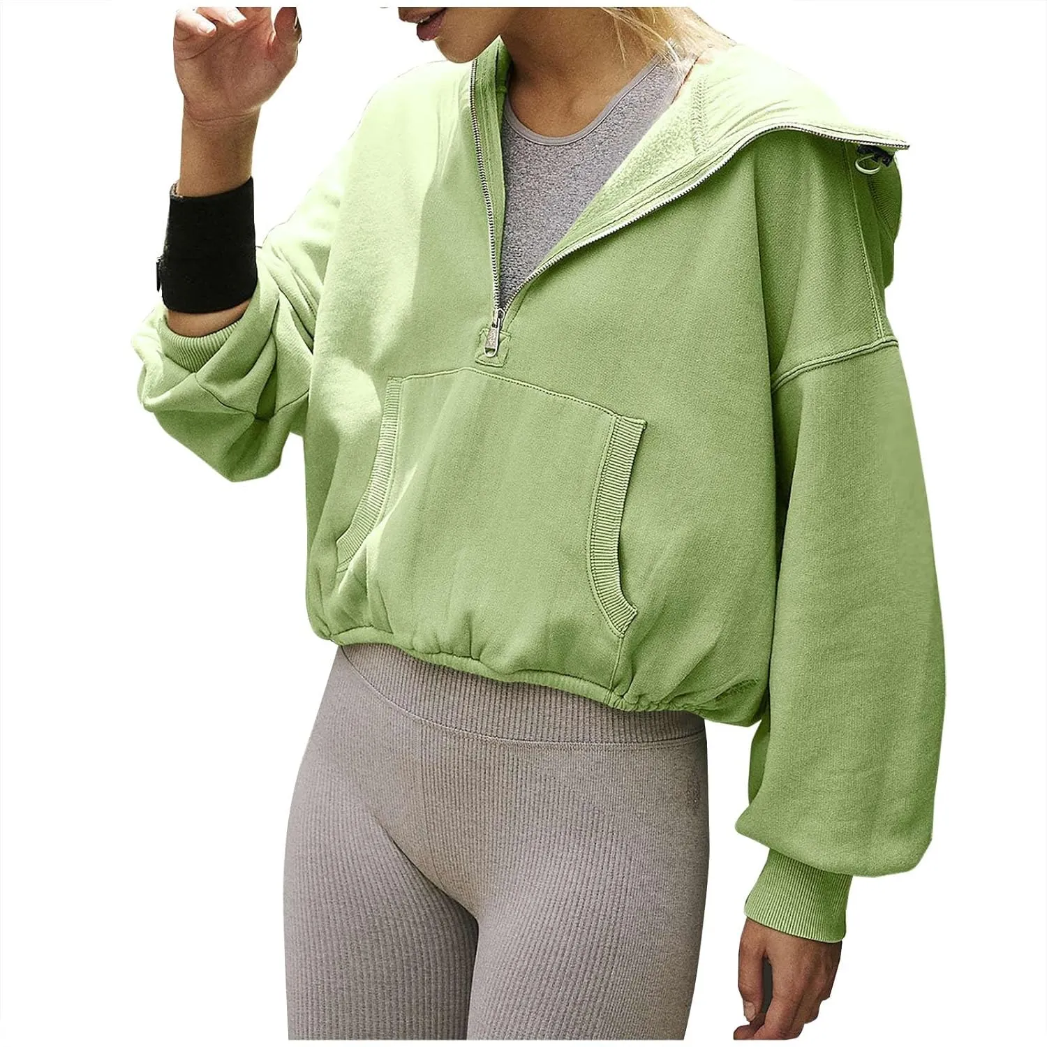 Women Fashion Y2k Teen Girls Half Zip Sweatshirts Fleece Cropped Hoodies Quarter Zip Up Pullover Casual Fall Clothes