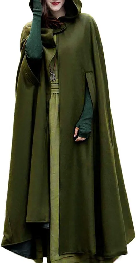 Women Hooded Wool Blend Maxi Long Cape Poncho Maxi Cloak Coat Fall Winter Trench Coat Robe Gothic Plus Size Clothes