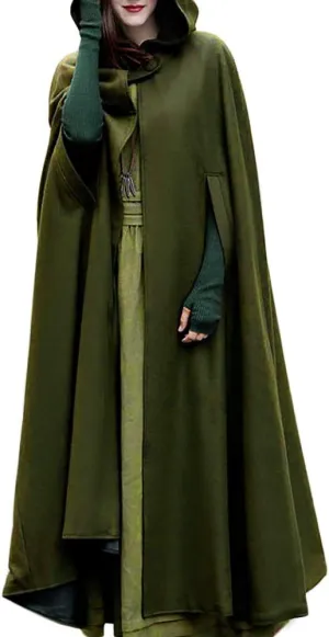 Women Hooded Wool Blend Maxi Long Cape Poncho Maxi Cloak Coat Fall Winter Trench Coat Robe Gothic Plus Size Clothes