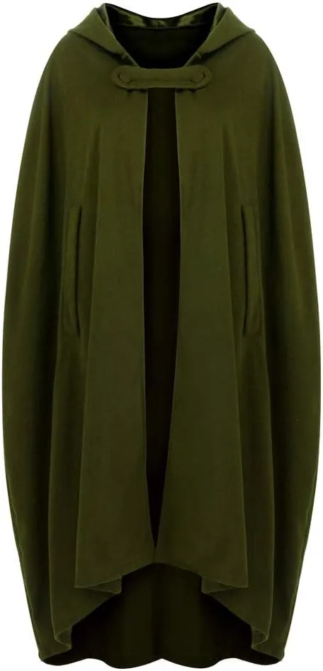 Women Hooded Wool Blend Maxi Long Cape Poncho Maxi Cloak Coat Fall Winter Trench Coat Robe Gothic Plus Size Clothes