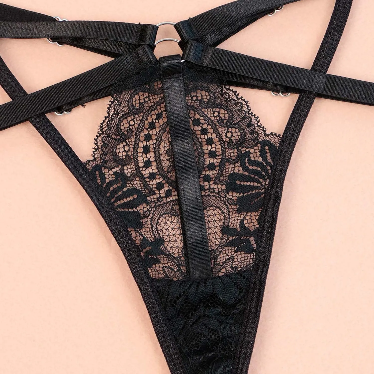 Women Lace Lingerie Set 2 Piece Bralette Bra and Panty Strappy Lingerie Set Sexy Criss Cross Mesh Underwear Negligee