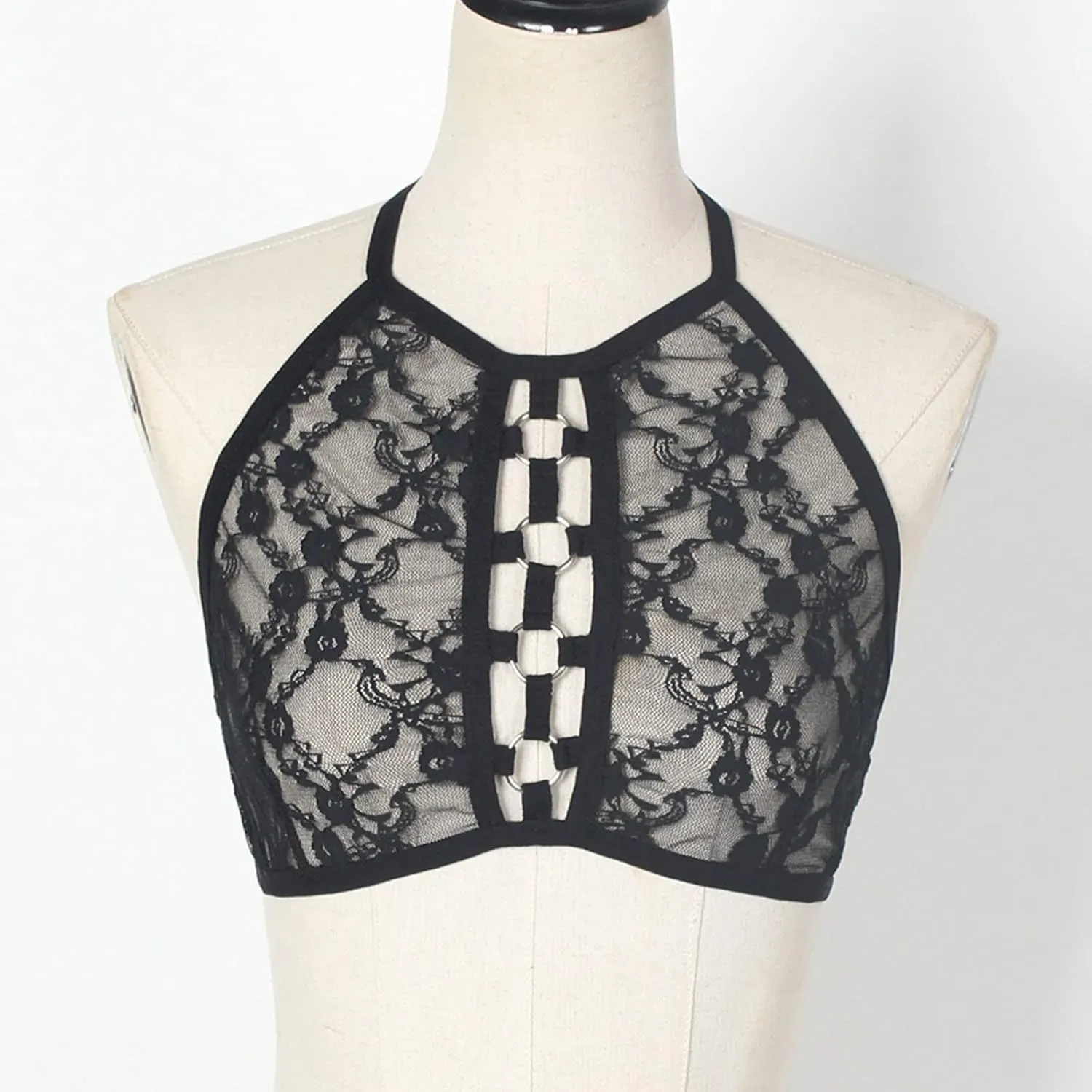 Women Lace Lingerie Womens Lace Floral Scallop Crop Bust Backless Bralette Lingerie Set