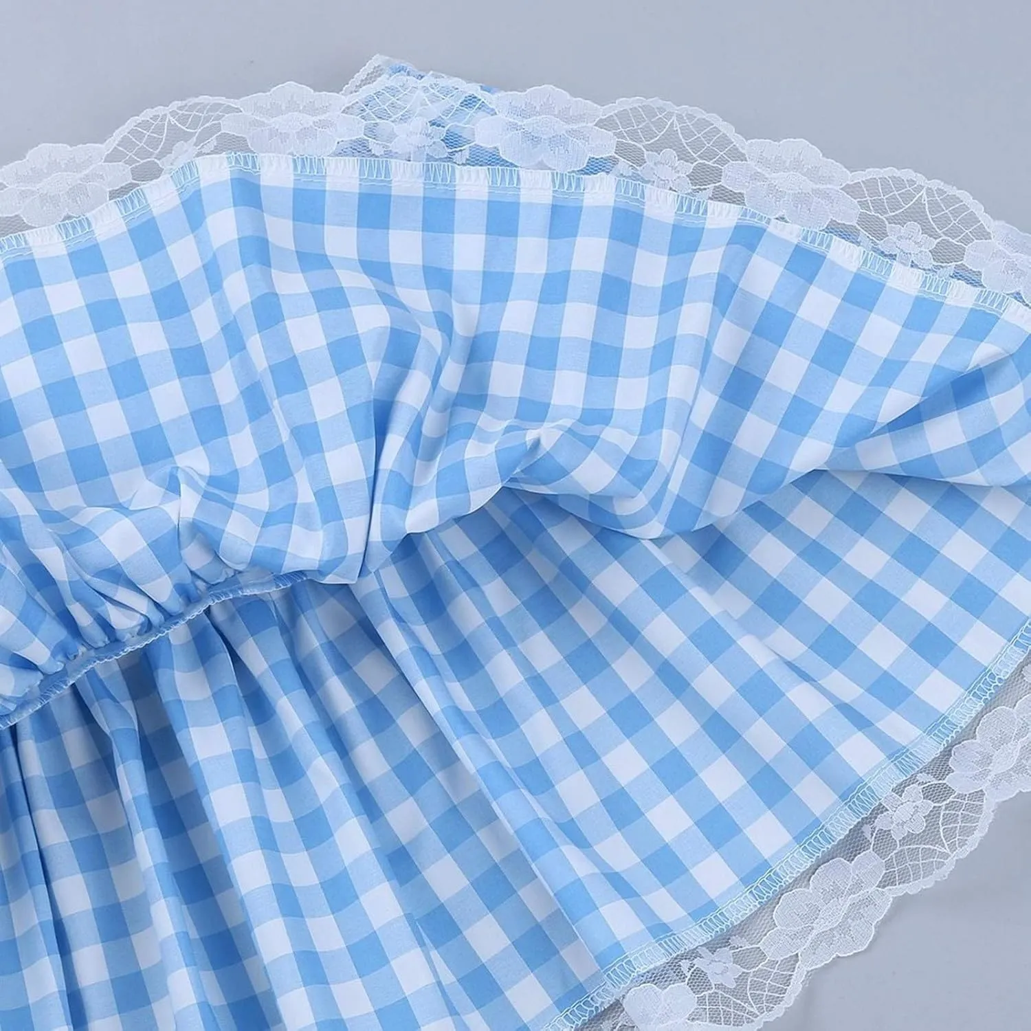 Women Lace Ruffle Mini Skirt Plaid Low Rise Pleated Aline Skirt Fairy Flowy Gingham Short Skirt Aesthetic