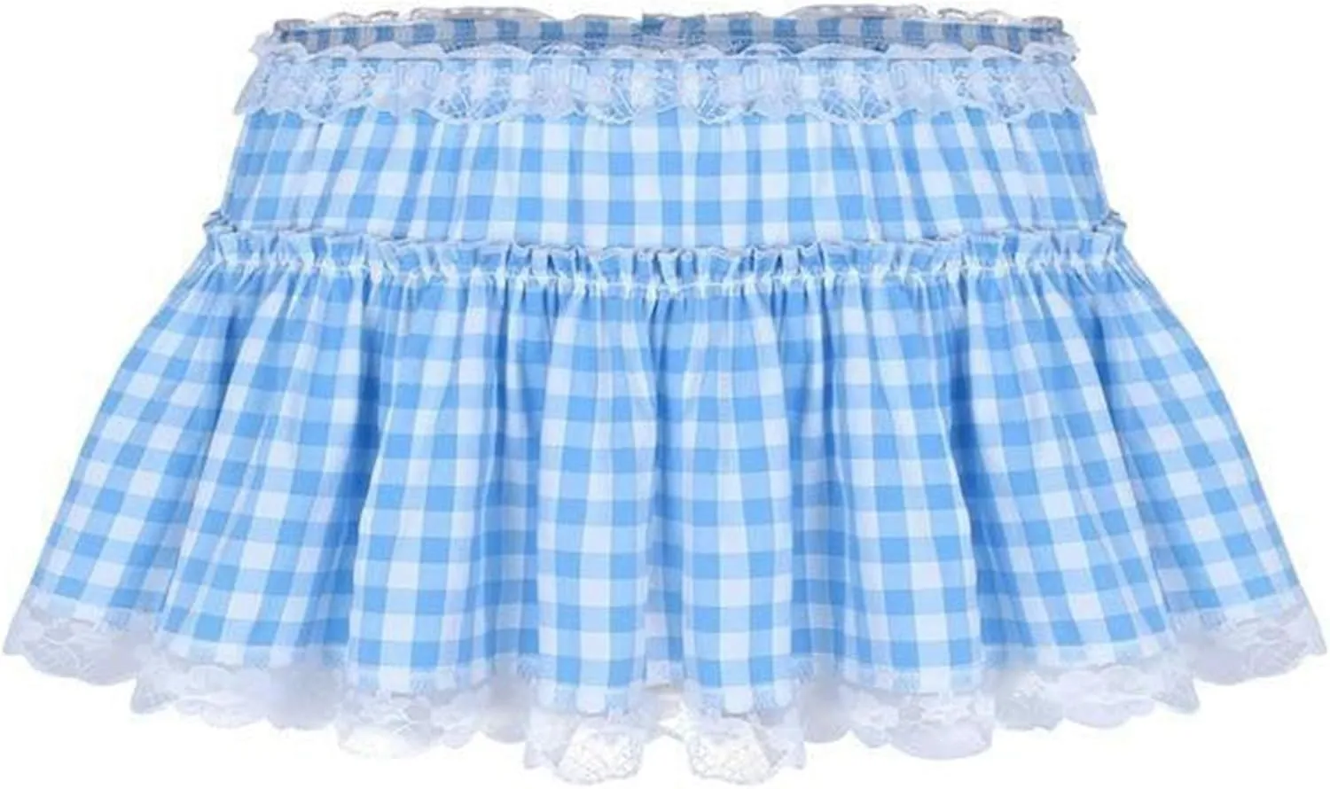 Women Lace Ruffle Mini Skirt Plaid Low Rise Pleated Aline Skirt Fairy Flowy Gingham Short Skirt Aesthetic