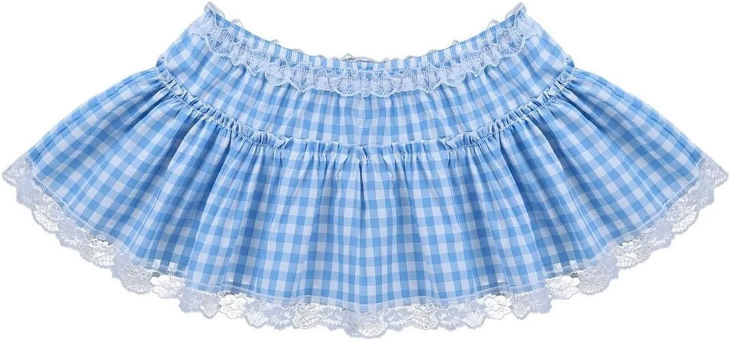 Women Lace Ruffle Mini Skirt Plaid Low Rise Pleated Aline Skirt Fairy Flowy Gingham Short Skirt Aesthetic