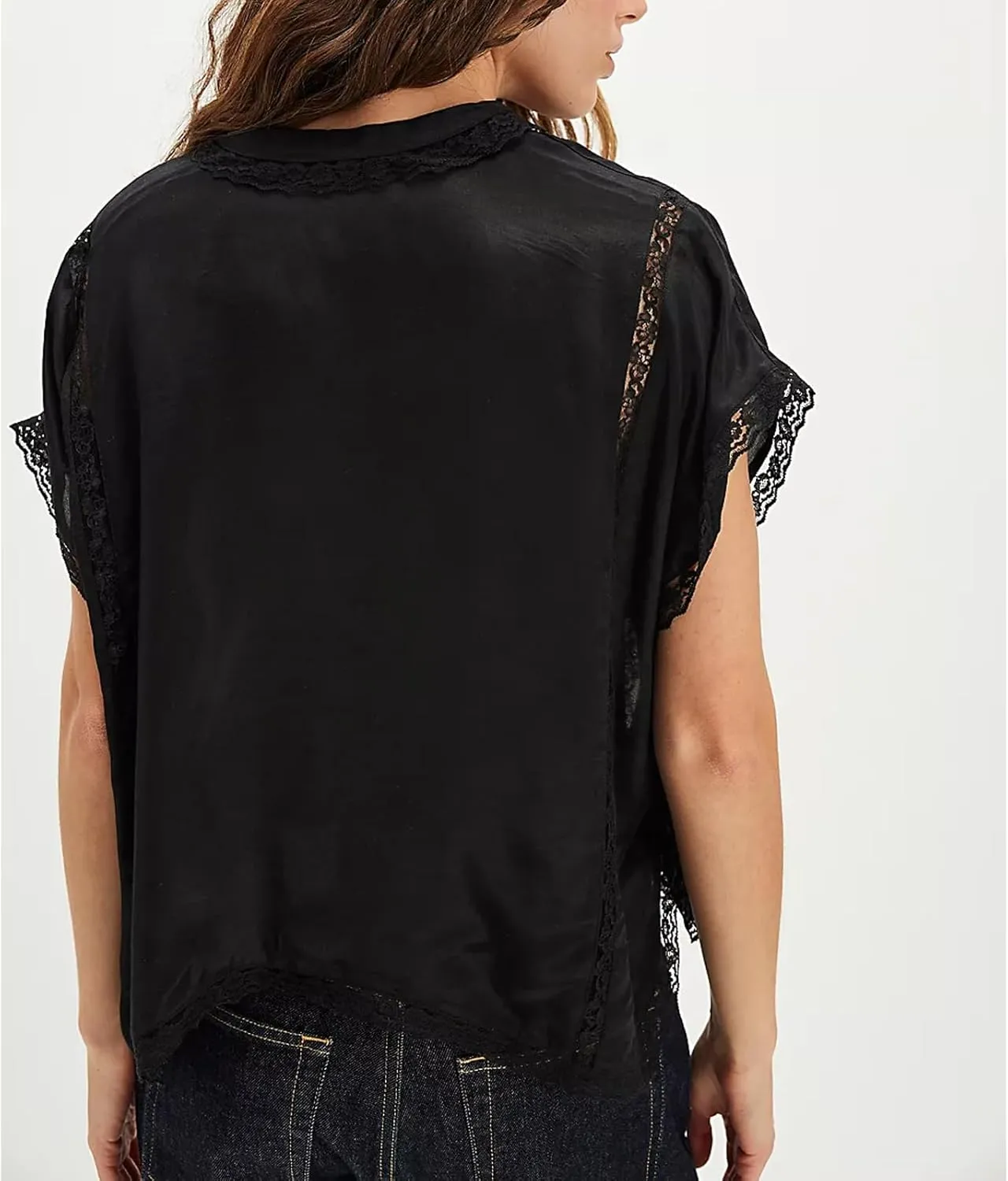 Women Lace Sheer Tank Tops Cropped Tie Strap Button Up Lace Trim Patchwork Cami Vest Cute Y2K Summer Trendy Going Out Top