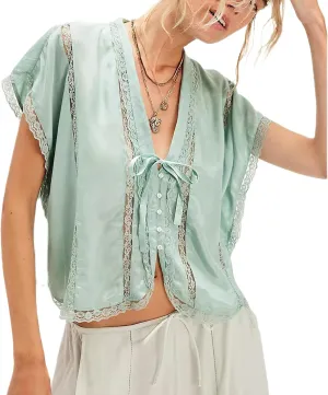 Women Lace Sheer Tank Tops Cropped Tie Strap Button Up Lace Trim Patchwork Cami Vest Cute Y2K Summer Trendy Going Out Top