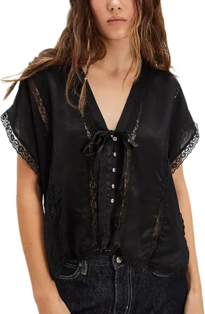 Women Lace Sheer Tank Tops Cropped Tie Strap Button Up Lace Trim Patchwork Cami Vest Cute Y2K Summer Trendy Going Out Top