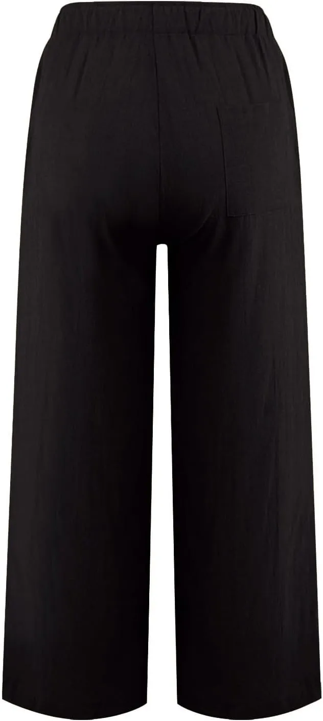 Women Linen Pants Wide Leg High Wasited Drawstring Beach Pants with Pockets Casual Loose Summer Lounge Pant
