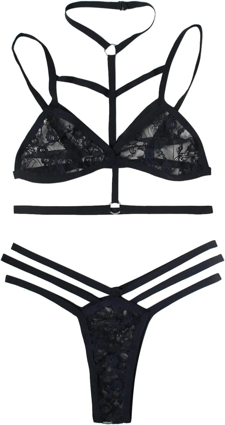 Women Lingerie Set Lace Bralette and Panty Set Strappy Lace Lingerie Babydoll Lingerie for Women