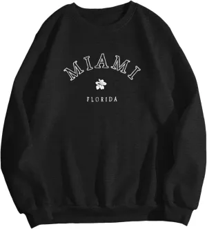 Women Miami Letter Graphic Print Oversized Sweatshirt Fleece Crewneck Long Sleeve Drop Shoulder Pullover Fall Clothes