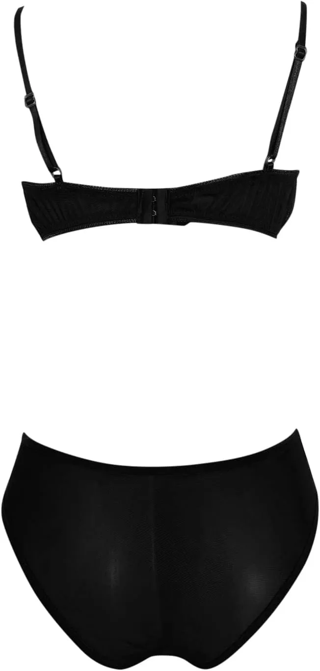 Women Push Up Bra and Panty Set Chemise with Thong Sexy Halter Bralette High Waist Panty Set Lingerie Underwire Set