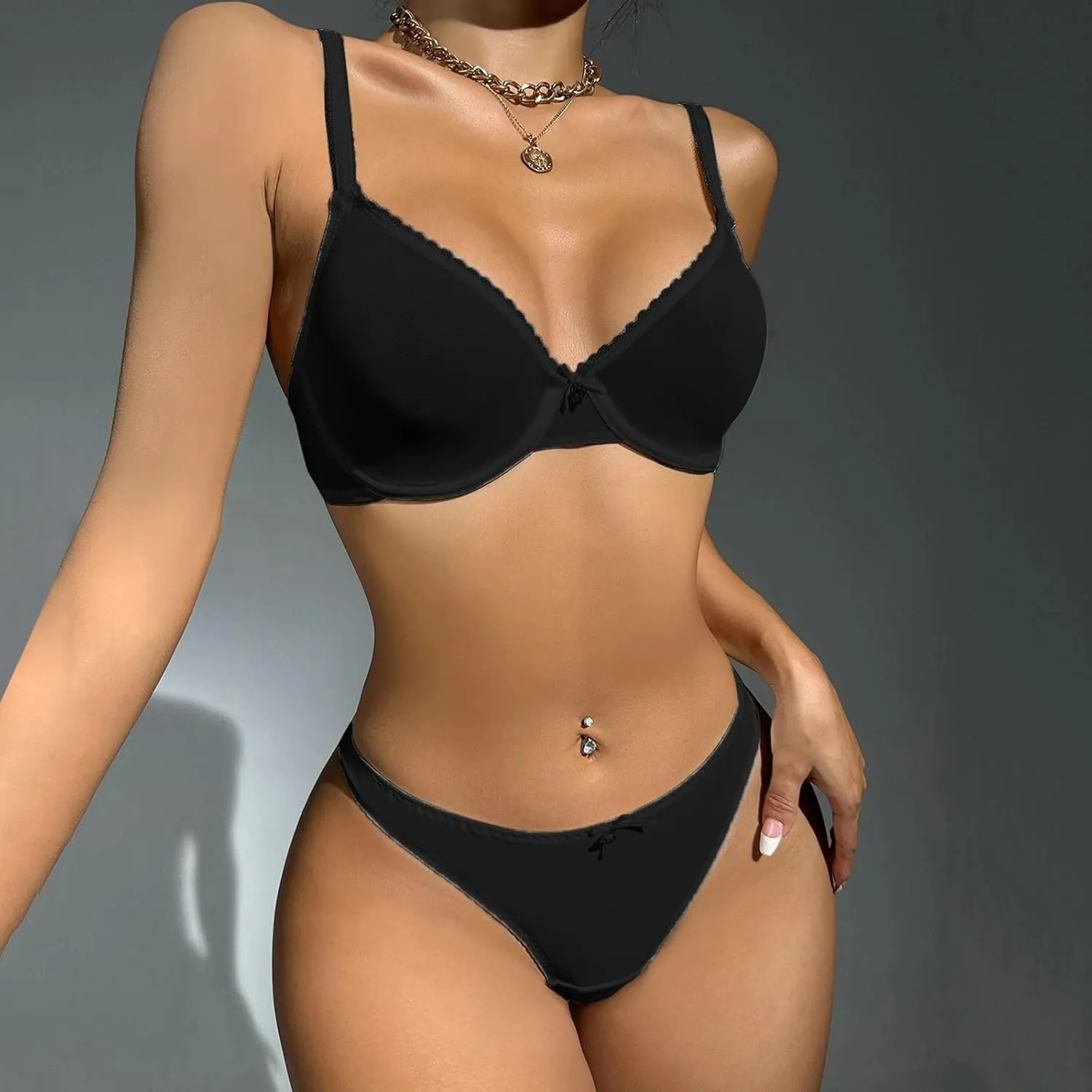 Women Push Up Bra and Panty Set Chemise with Thong Sexy Halter Bralette High Waist Panty Set Lingerie Underwire Set
