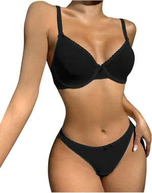Women Push Up Bra and Panty Set Chemise with Thong Sexy Halter Bralette High Waist Panty Set Lingerie Underwire Set