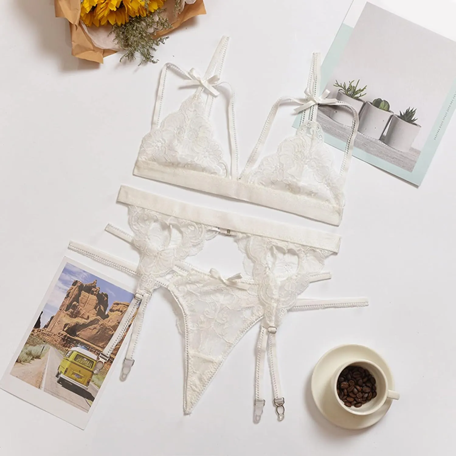 Women Sexy Lingerie Hot Lace Bra Set Teddy Briefs Bandage Underwear Set Push Up Bra Lace Bralettes For Women
