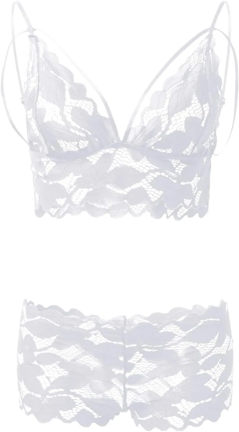 Women Sexy Lingerie Set for Women Sexy Lace Halter Bralette High Waist Panty Set
