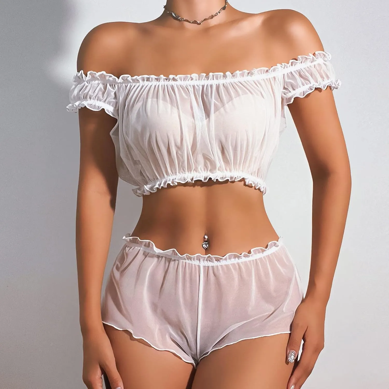 Women Sexy Lingerie Set Mesh Underwire Push Up Bralette with Garter Belt Two Piece Lingerie Sleepwear Pajamas for