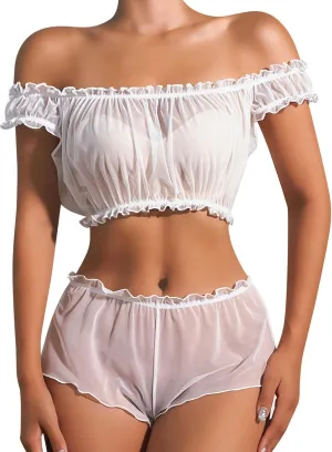 Women Sexy Lingerie Set Mesh Underwire Push Up Bralette with Garter Belt Two Piece Lingerie Sleepwear Pajamas for