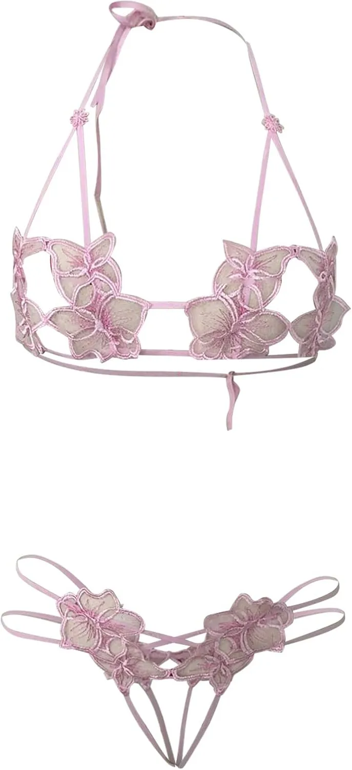 Women Sexy Lingerie Set Two Piece Lace Bra and Panty Set Bralette Sleepwear Sheer Lingerie Robe for Women