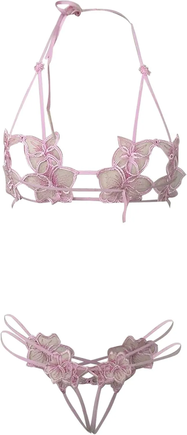 Women Sexy Lingerie Set Two Piece Lace Bra and Panty Set Bralette Sleepwear Sheer Lingerie Robe for Women