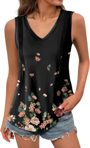 Women Sleeveless Tops Flowy Summer Shirts Business Casual V Neck Trendy Outfits Clothes