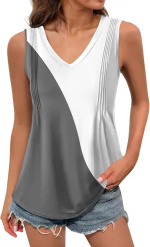 Women Sleeveless Tops Flowy Summer Shirts Business Casual V Neck Trendy Outfits Clothes