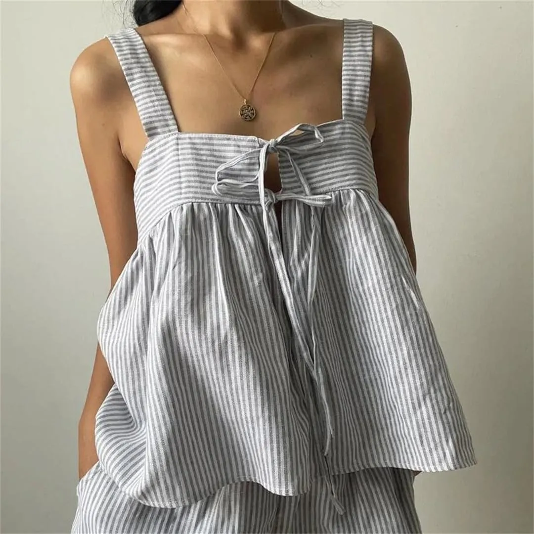 Women Sleevless Loose Backless Crop Tops Front Tie Up Babydoll Peplum Blouse Boho Flowy Vest