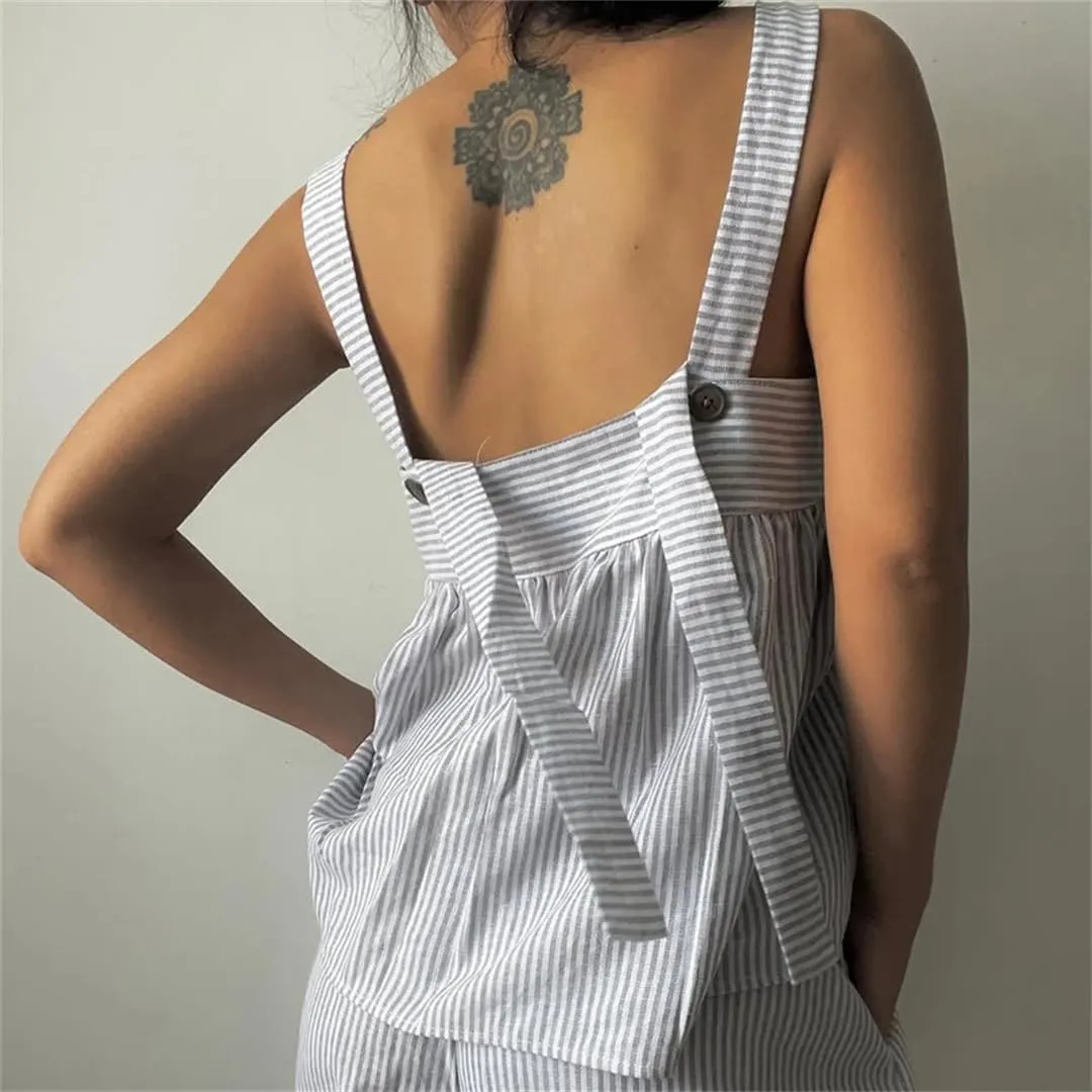 Women Sleevless Loose Backless Crop Tops Front Tie Up Babydoll Peplum Blouse Boho Flowy Vest