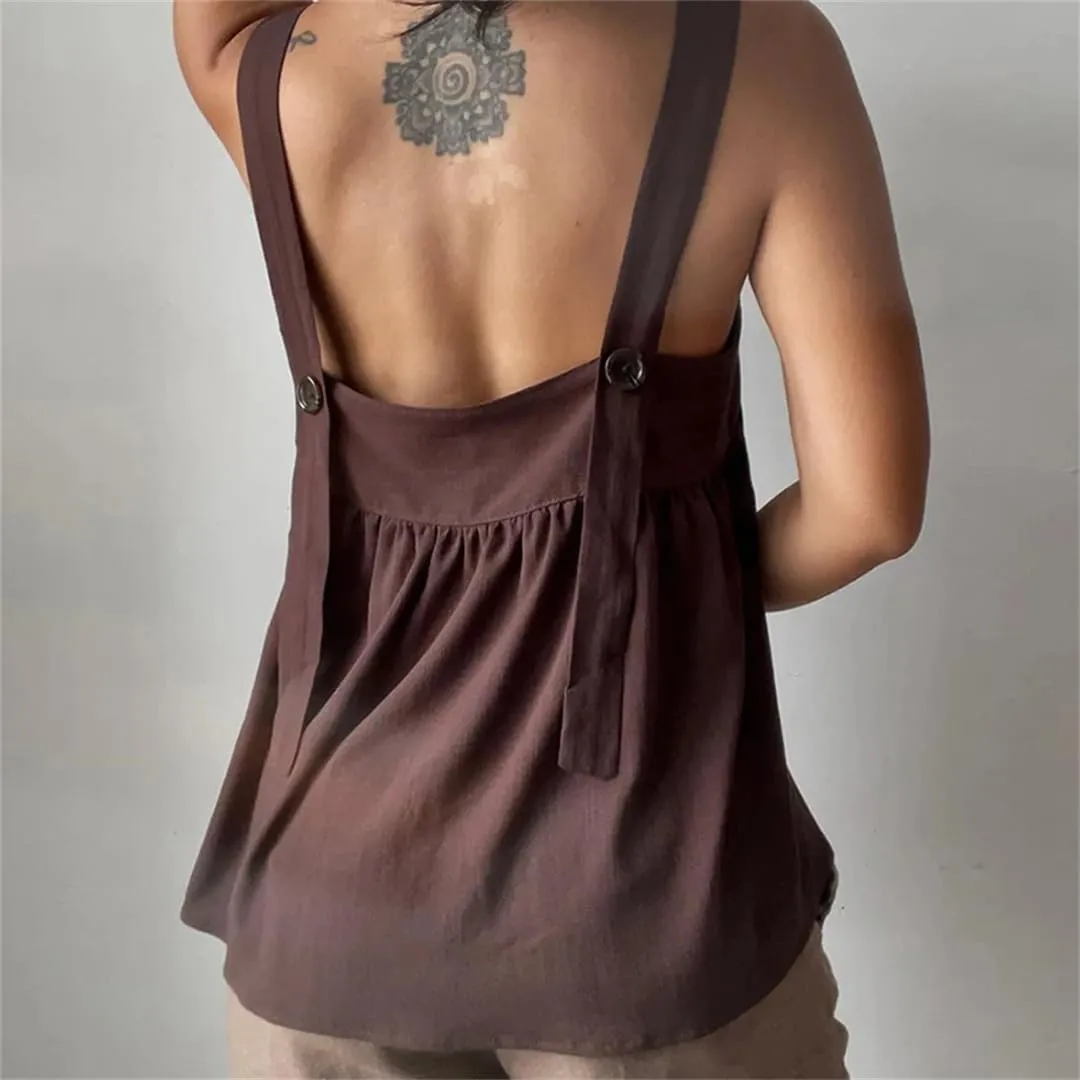 Women Sleevless Loose Backless Crop Tops Front Tie Up Babydoll Peplum Blouse Boho Flowy Vest