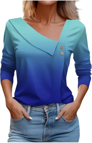 Women V Neck Long Sleeve T Shirt Oversized Sweatshirt Pleated Flowy Blouse with Leggings Trendy Lightweight Tshirts