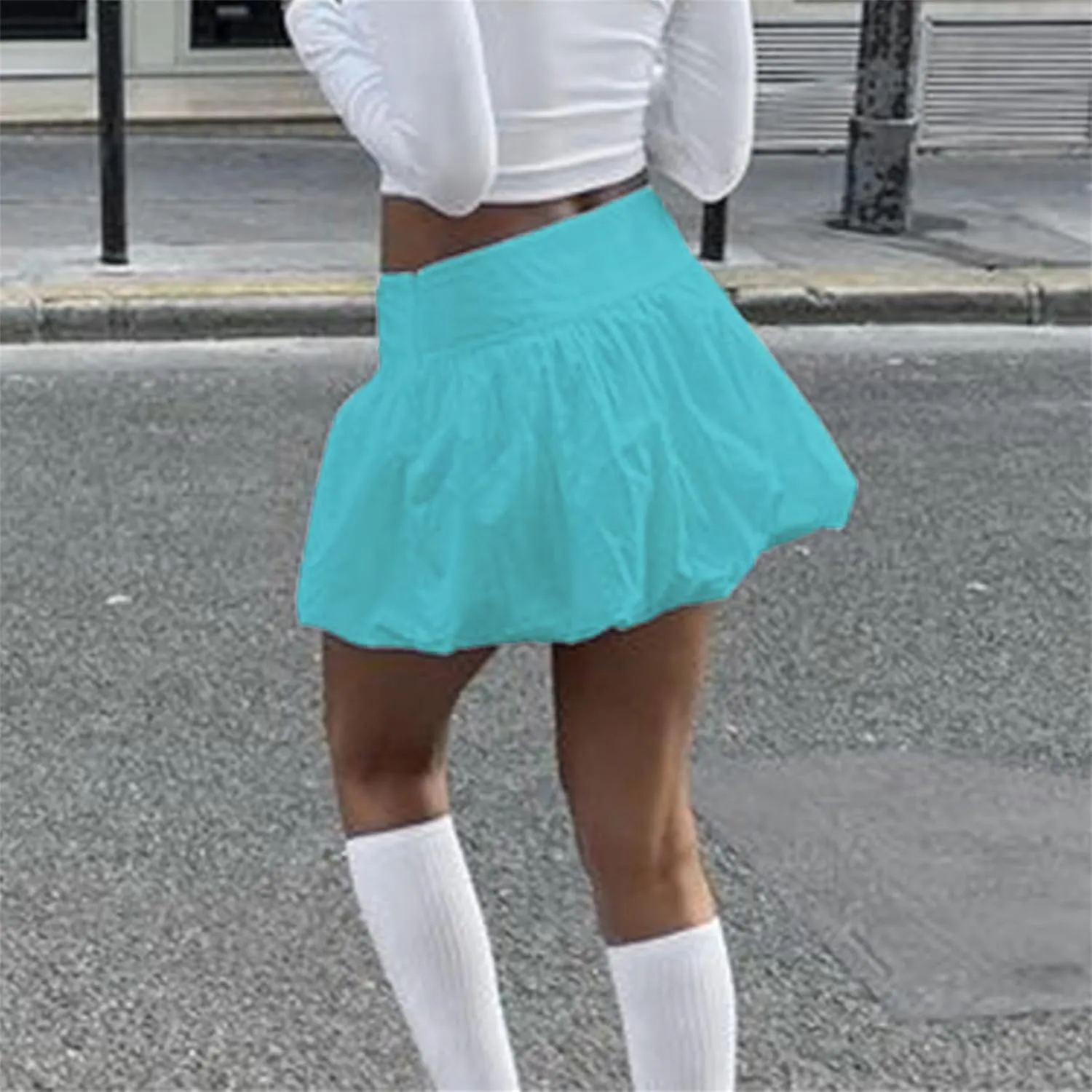 Women Y2K Bubble Mini Skirt High Waist Ruffle Balloon Short Skirt Cute A-Line Pleated Gingham Skirt Streetwear