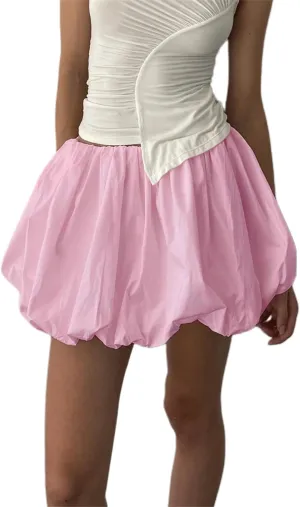 Women Y2K Bubble Mini Skirt High Waist Ruffle Balloon Short Skirt Cute A-Line Pleated Gingham Skirt Streetwear