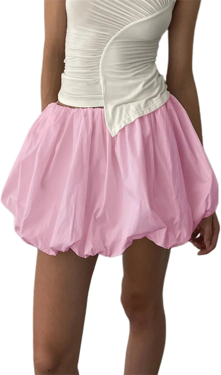 Women Y2K Bubble Mini Skirt High Waist Ruffle Balloon Short Skirt Cute A-Line Pleated Gingham Skirt Streetwear