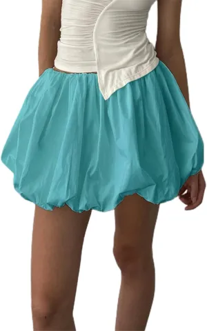 Women Y2K Bubble Mini Skirt High Waist Ruffle Balloon Short Skirt Cute A-Line Pleated Gingham Skirt Streetwear