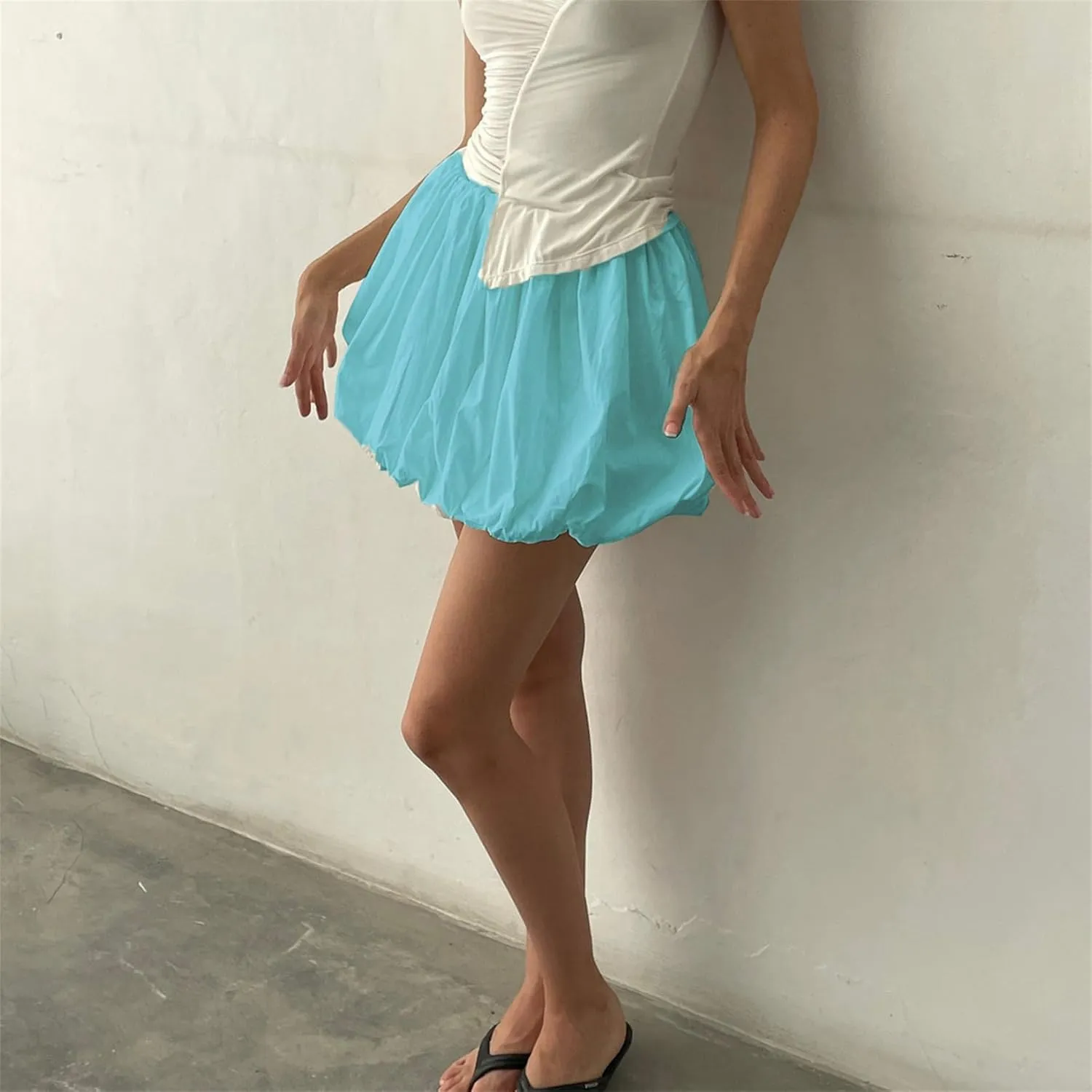 Women Y2K Bubble Mini Skirt High Waist Ruffle Balloon Short Skirt Cute A-Line Pleated Gingham Skirt Streetwear