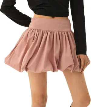 Women Y2k Bubble Mini Skirt Ruffle Hem Pleated Short Skirts Elastic High Waist Puffy A-Line Skirt for Streetwear