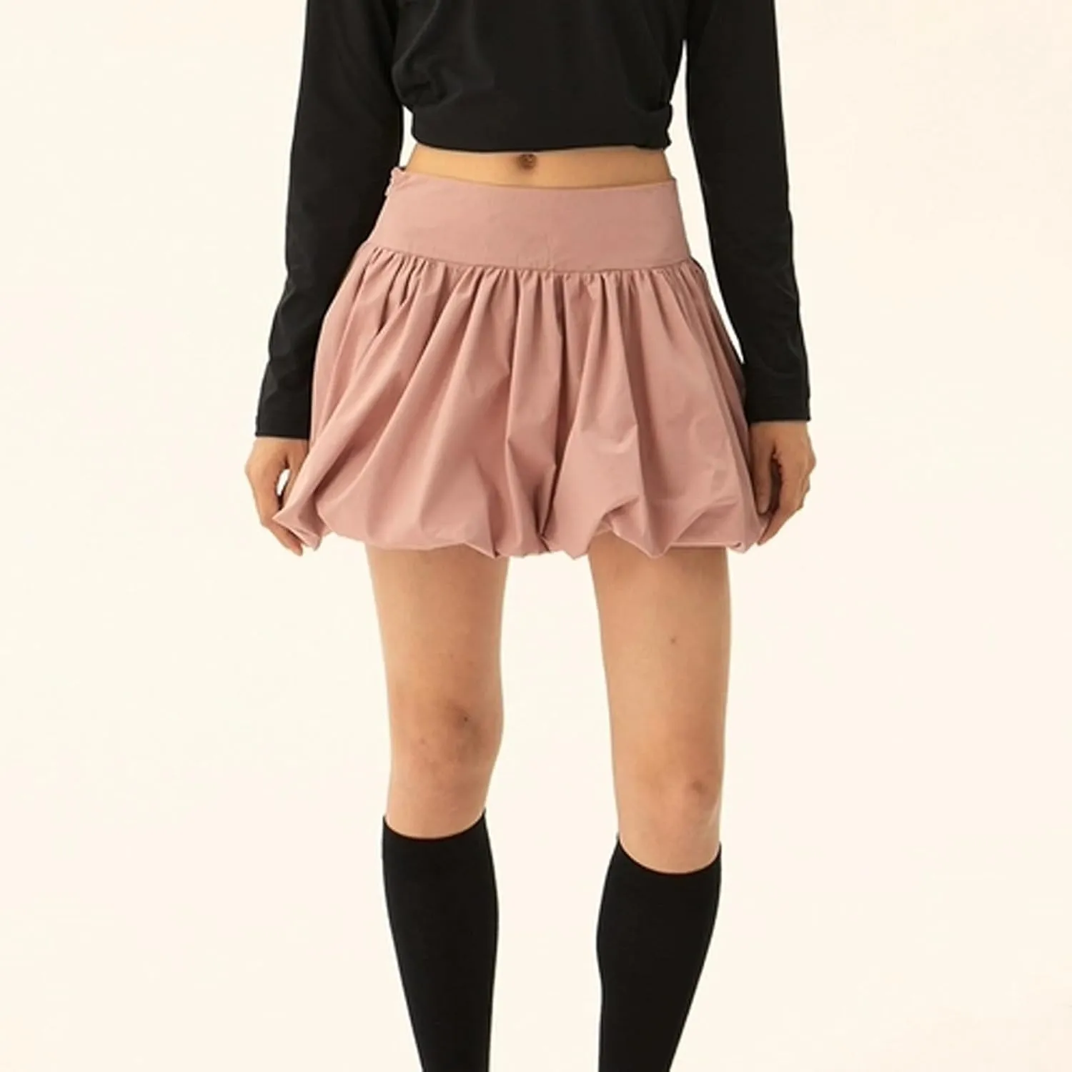 Women Y2k Bubble Mini Skirt Ruffle Hem Pleated Short Skirts Elastic High Waist Puffy A-Line Skirt for Streetwear