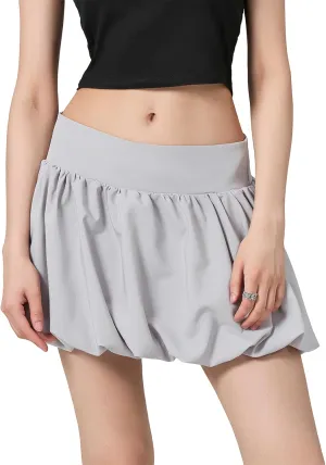 Women Y2k Bubble Mini Skirt Ruffle Hem Pleated Short Skirts Elastic High Waist Puffy A-Line Skirt for Streetwear