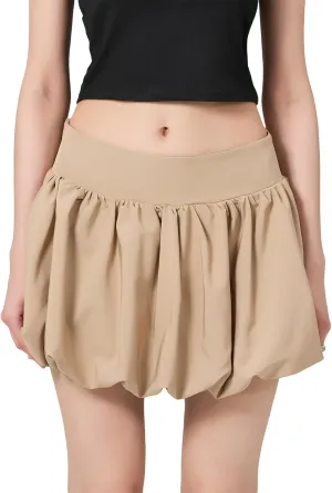 Women Y2k Bubble Mini Skirt Ruffle Hem Pleated Short Skirts Elastic High Waist Puffy A-Line Skirt for Streetwear