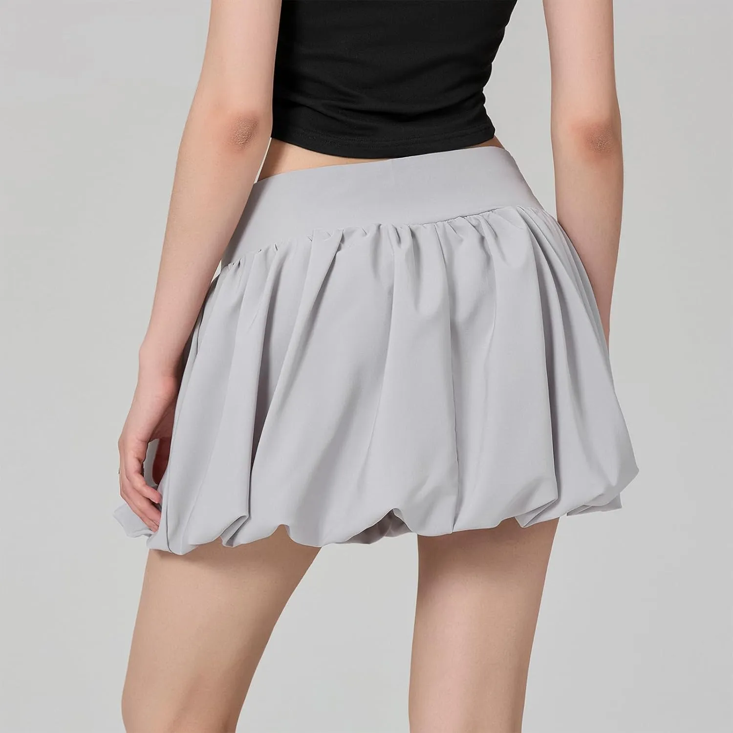 Women Y2k Bubble Mini Skirt Ruffle Hem Pleated Short Skirts Elastic High Waist Puffy A-Line Skirt for Streetwear