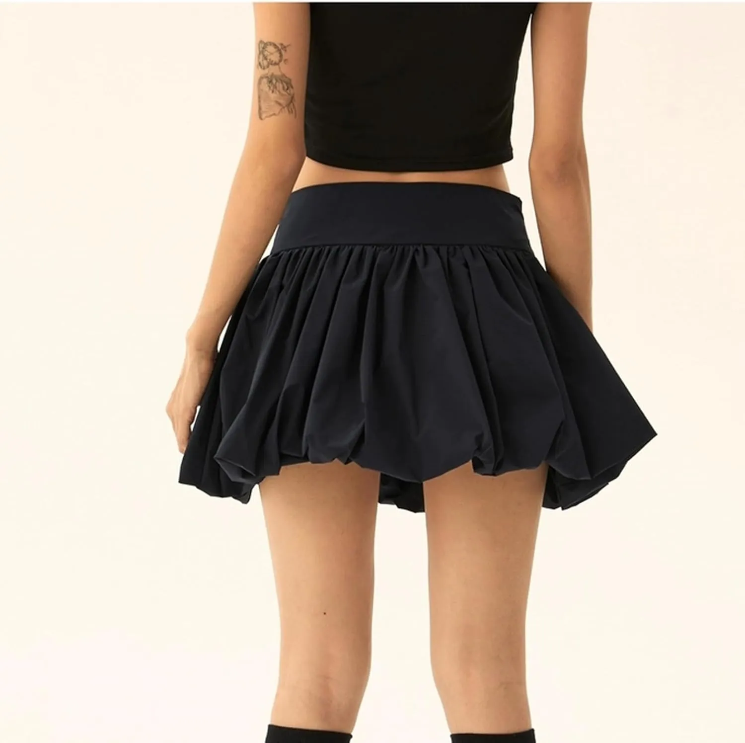 Women Y2k Bubble Mini Skirt Ruffle Hem Pleated Short Skirts High Waist Puffy A-Line Flared Skirt Streetwear