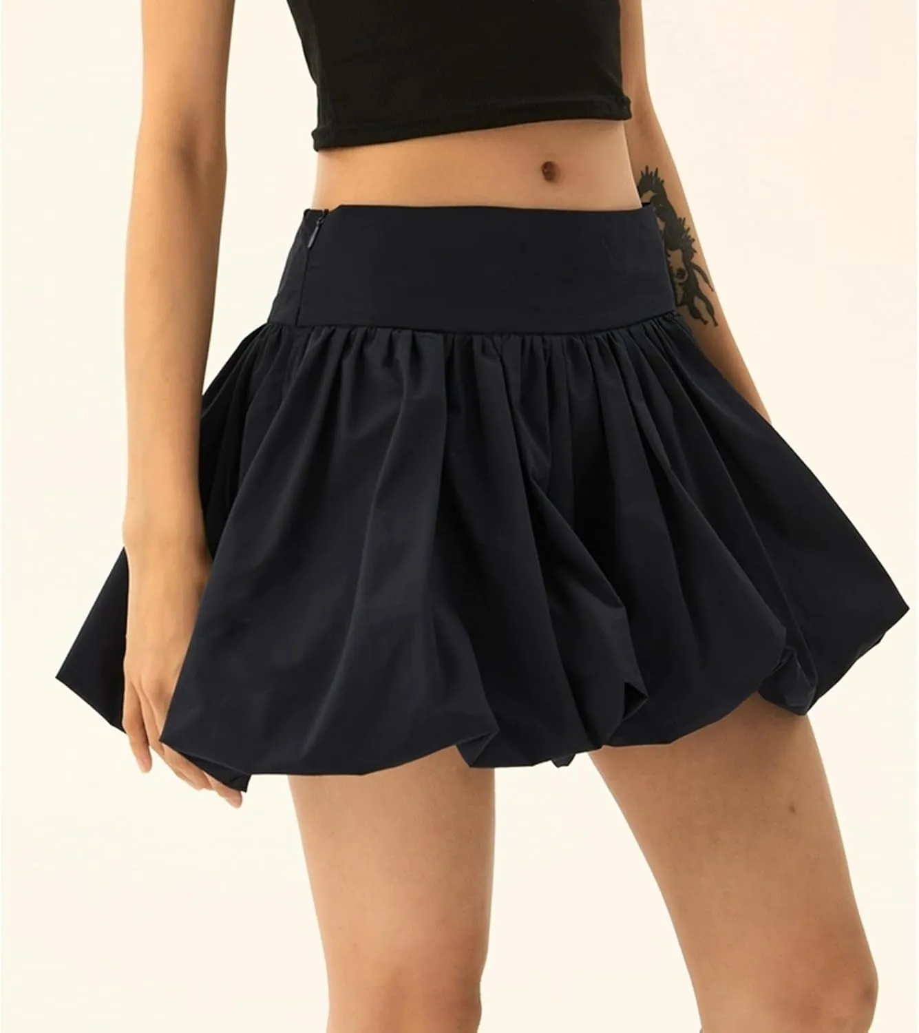 Women Y2k Bubble Mini Skirt Ruffle Hem Pleated Short Skirts High Waist Puffy A-Line Flared Skirt Streetwear